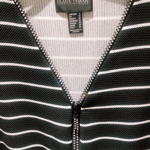 Frank Lyman Black and White Stripe Top With Sparkle Zipper NWT - Picture 3 of 4